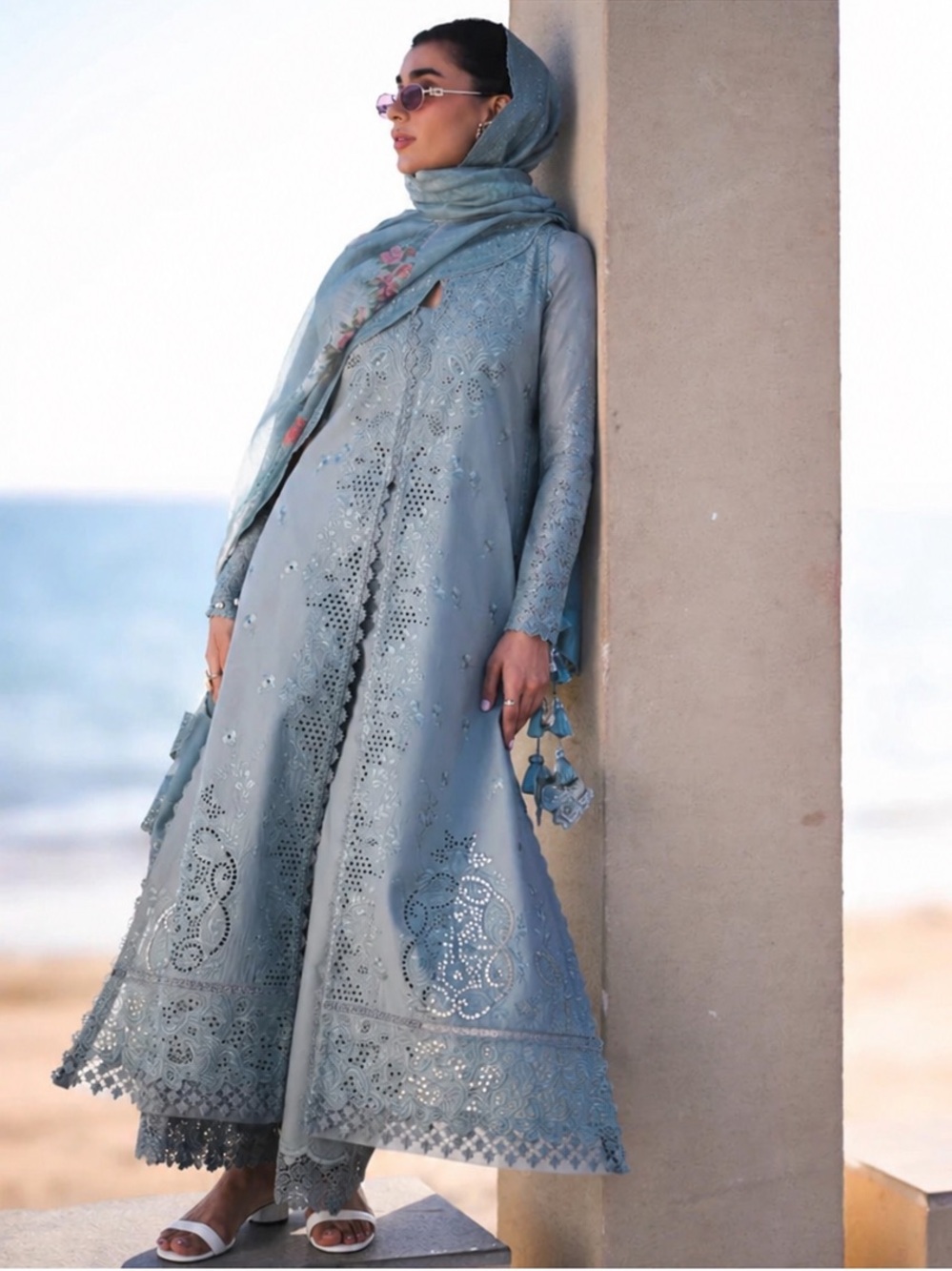 ZAIB PAKISTANI DESIGNER DRESS OCEAN MIST LUXURY LAWN EMBROIDERED WITH SLEEVES